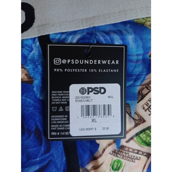 PSD Mens Roses Melt Blue/Green/White Money Stretch Boxer Briefs Size X Large NWT - Picture 2 of 4